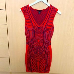 Bright red tribal pattern mini body con dress Forever 21 size medium